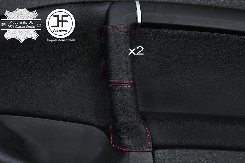 RED STITCH 2X REAR DOOR HANDLE LEATHER COVERS FITS SAAB 95 9-5 2006-2009