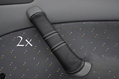 FITS SKODA OCTAVIA 2X DOOR HANDLE COVERS BLACK LEATHER white stitching