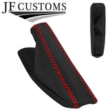 RED LUX-STITCH LEATHER HANDBRAKE GAITOR + PLASTIC FRAMES FOR BMW E46 99-05
