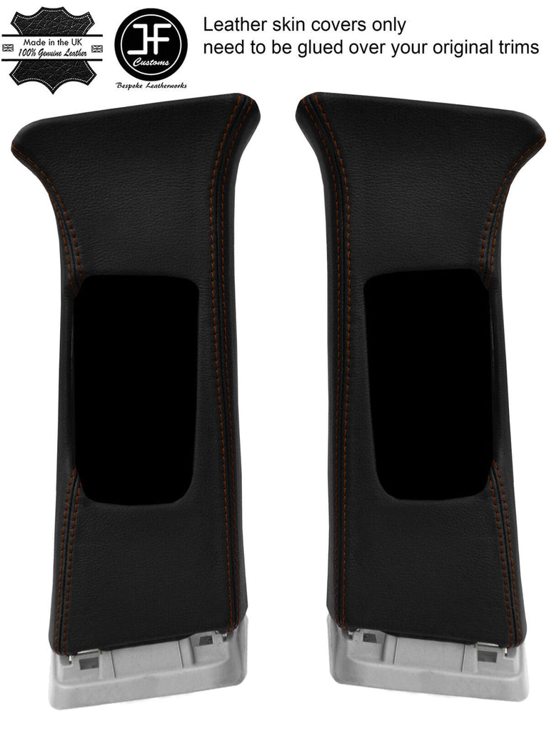 BROWN STITCHING 2X UPPER B PILLAR LEATHER COVERS FITS NISSAN QASHQAI J11 13-18