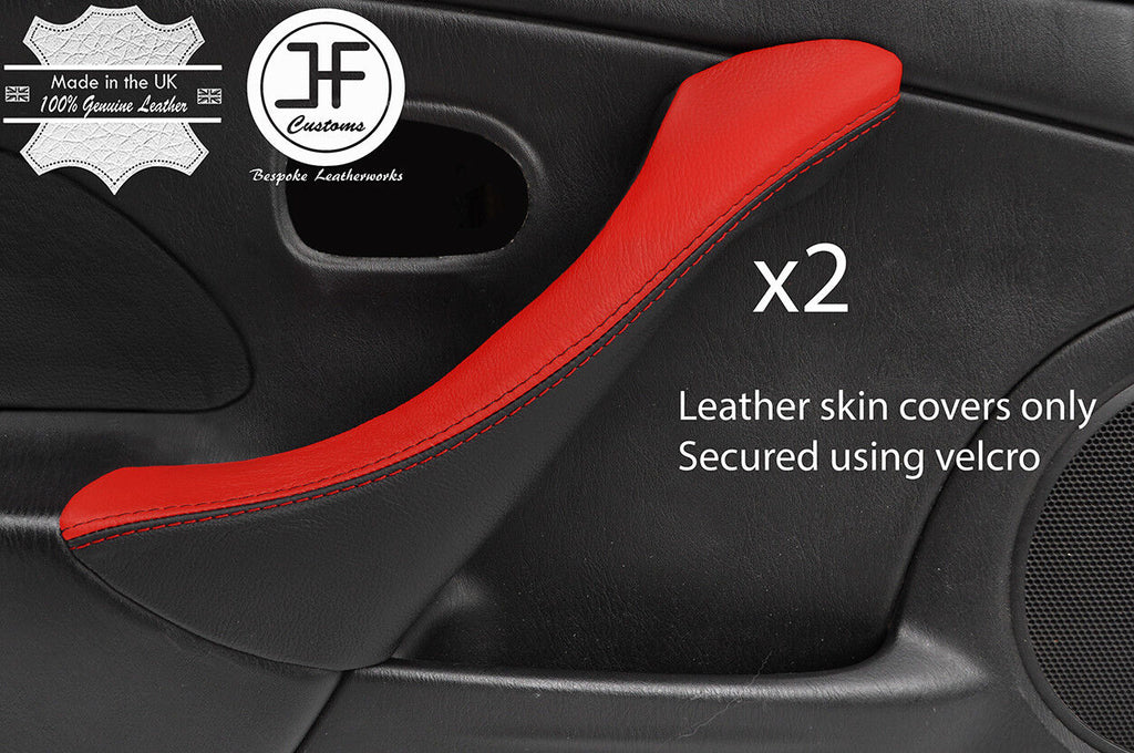 BLACK & RED DOOR HANDLE REAL LEATHER COVER FITS MAZDA MX5 MK2 MIATA 2.5 01-05