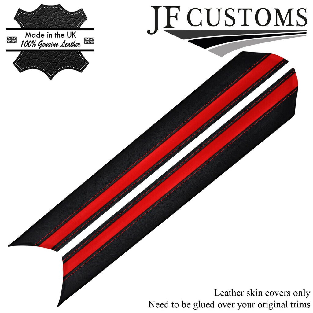 BLACK & RED STRIPE ITALIAN LEATHER 2X A PILLAR COVERS FITS FORD MUSTANG 67-68