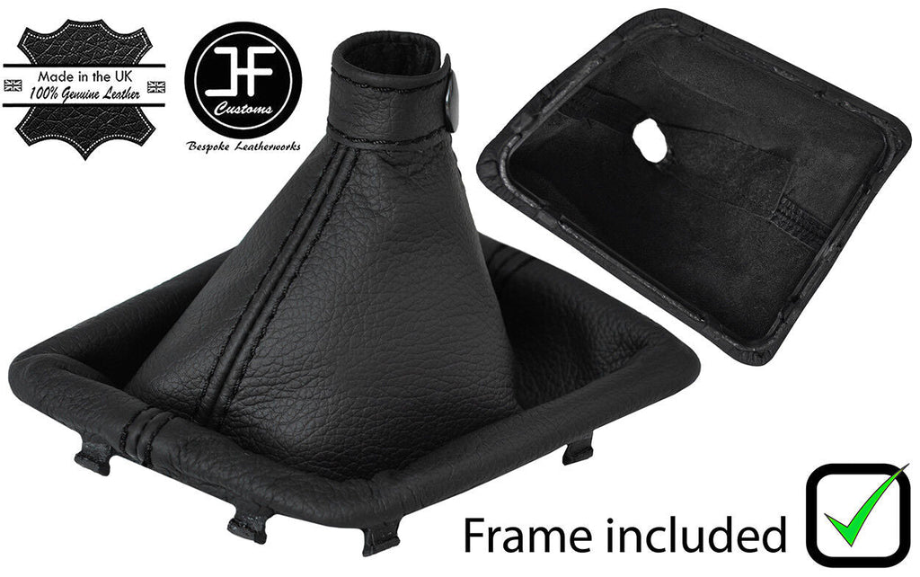 BLACK STITCH REAL LEATHER GEAR GAITER+PLASTIC FRAME FITS HYUNDAI I20 2015-2018