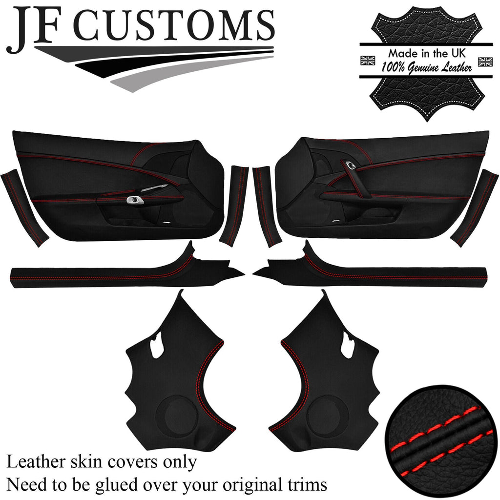 RED STITCH LEATHER COVERS FOR CORVETTE C6 05-13 INTERIOR DOOR RECOVERY KIT