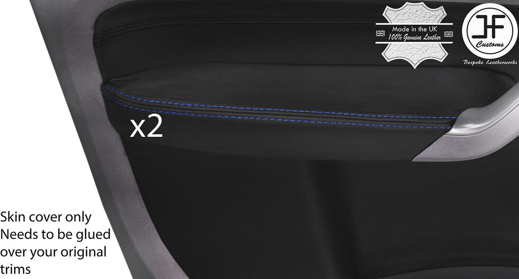 BLUE STITCH 2X FRONT DOOR ARMREST LEATHER COVERS FOR VW CADDY MK3 2005-2015