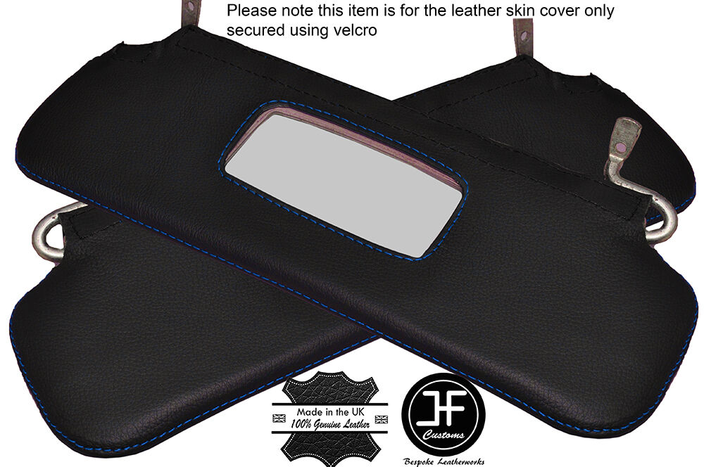 BLUE STITCHING 2X SUN VISORS LEATHER COVERS FITS RELIANT ROBIN CUSTOM NEW