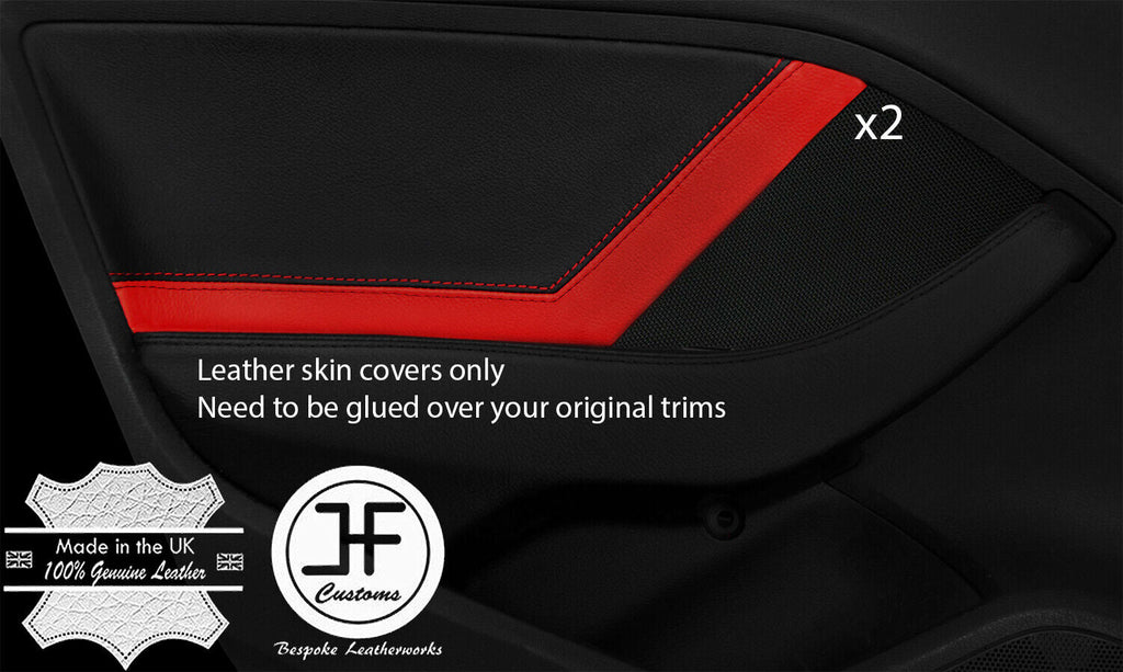BLACK& RED 2X REAR DOOR CARD TRIM LEATHER COVER FOR AUDI A3 8V 13-19 5DR DSG2