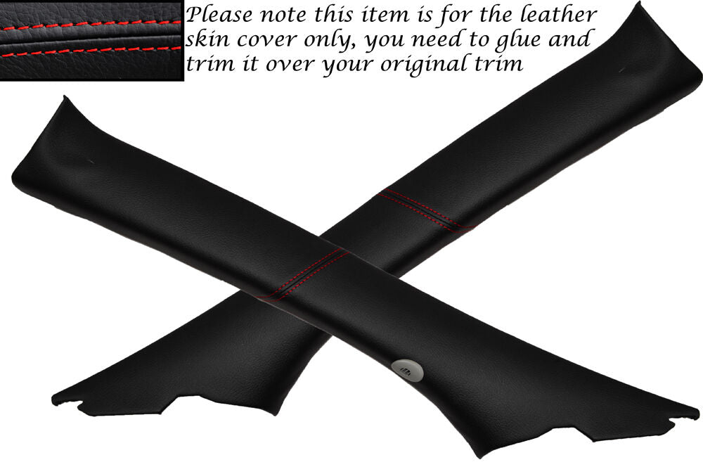 RED STITCHING 2X A PILLAR LEATHER SKIN COVERS FITS JAGUAR S TYPE 1999-2007