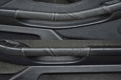 FITS BMW E39 1995-2003  grey stitching 2X DOOR HANDLE COVERS BLACK LEATHER