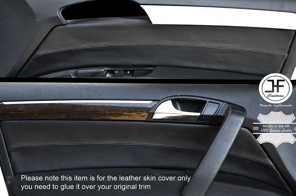 BLACK STITCH 2X FRONT DOOR CARD TRIM LEATHER COVERS FITS AUDI Q7 4L 2006-2015