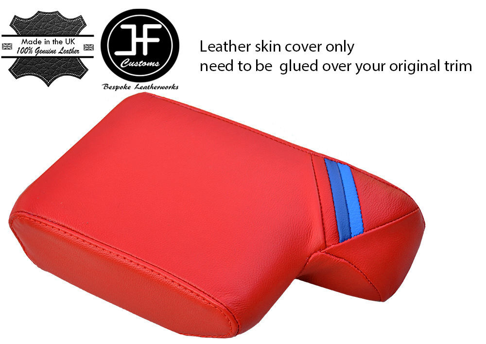 RED LEATHER TRI STRIPES ARMREST ARM REST COVER FOR BMW SERIES 3 E36 91-99