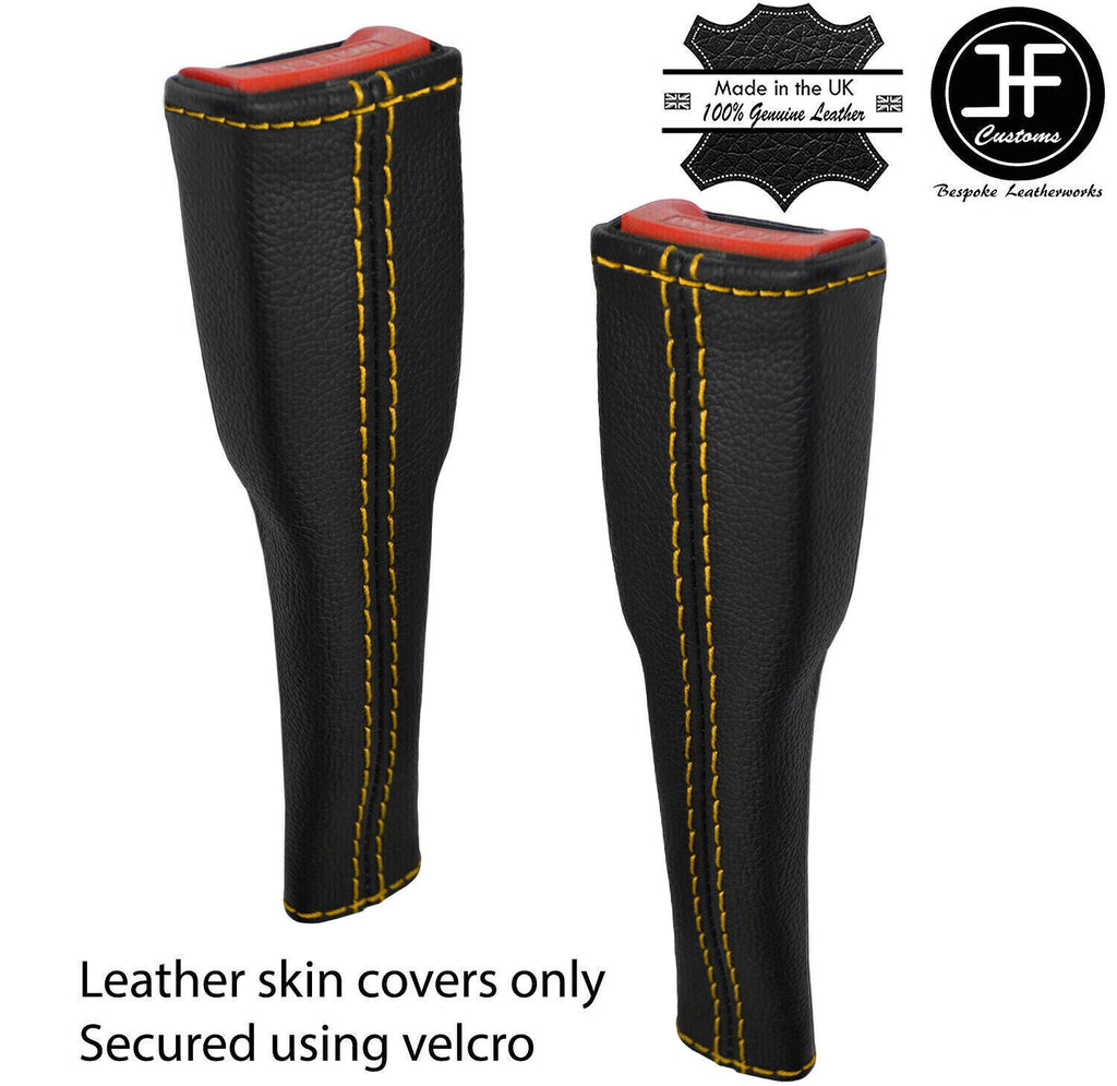 YELLOW LEATHER 2X SEAT BELT STALK TALL COVER FOR LOTUS ELISE S3 2011-2020