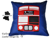 BLUE EXCLUSIVE LUXURY LEATHER CUSHION RED LONDON BUS ROUTE MASTER DOUBLE DECKER