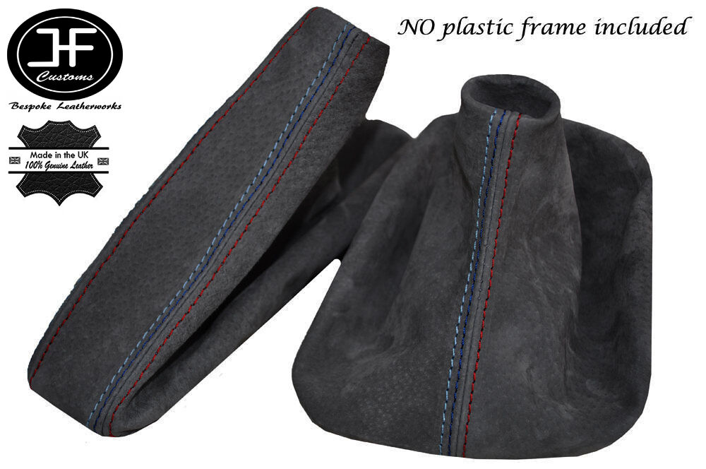 GRAPHITE SUEDE TRI STITCH FITS BMW 5 SERIES E39 MANUAL GEAR HANDBRAKE COVERS