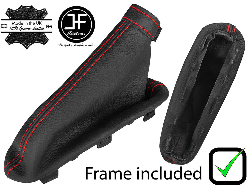 RED  STITCH LEATHER HANDBRAKE GAITER + PLASTIC FRAME FOR ALFA ROMEO MITO 08-17
