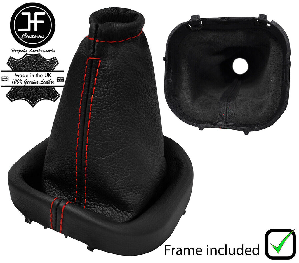 RED STITCH LEATHER MANUAL GEAR GAITER+PLASTIC FRAME FOR FORD KA MK1 1996-2008