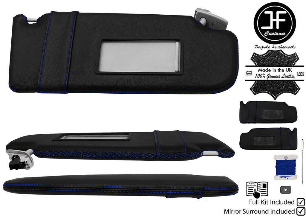 BLUE CROSS STITCH 2X SUN VISOR LEATHER COVER FOR VW T5 TRANSPORTER 2MIRROR JF1