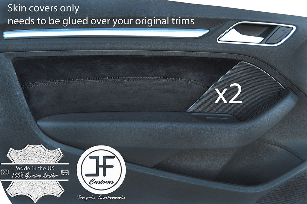 BLACK STITCH 2X FRONT DOOR CARD TRIM SUEDE COVERS FOR AUDI A3 8V 13-18 3 DOOR
