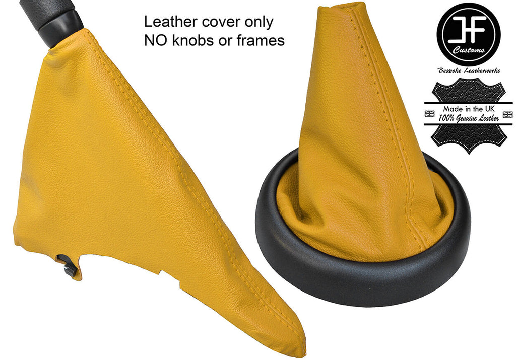 YELLOW TOP GRAIN LEATHER GEAR & HANDBRAKE GAITER FITS BMW MINI R50 R52 R53 01-06