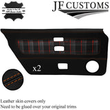 TAN STITCH LEATHER+RED TARTAN 2X DOOR CARD COVER FOR TRIUMPH TR8 78-81 JF2
