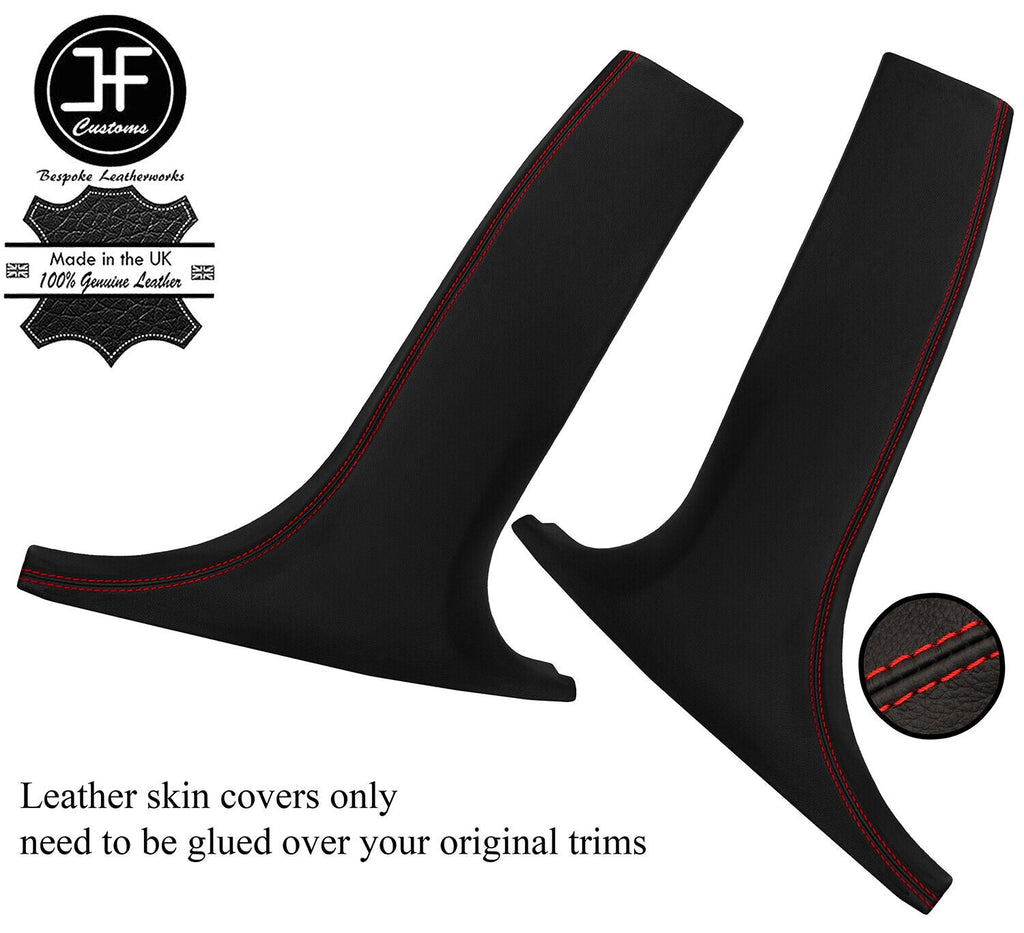 RED STITCH 2X LOWER B PILLAR LEATHER COVERS FOR BMW 1 SERIES F20 2011-2019