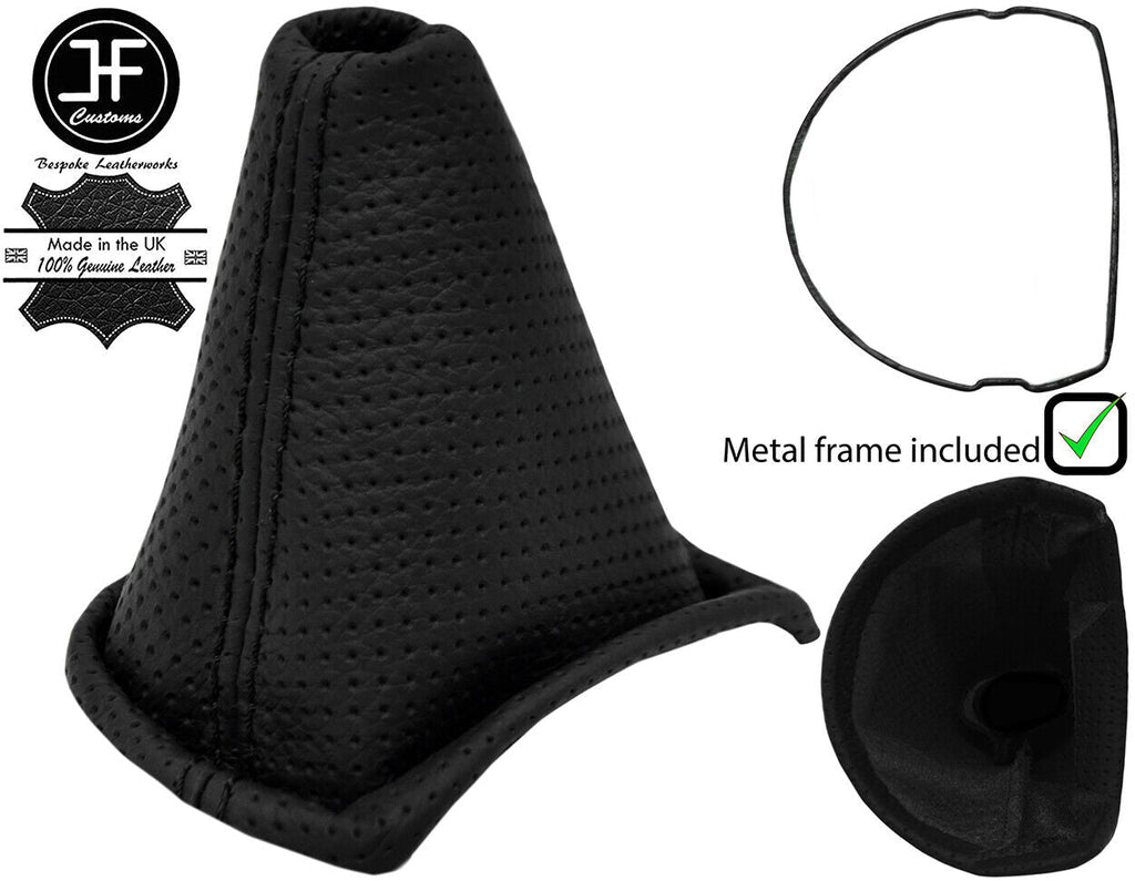 BLACK STITCH PERFORATED LEATHER AUTO GEAR GAITER +METAL FRAME FOR MG MGTF 99-05