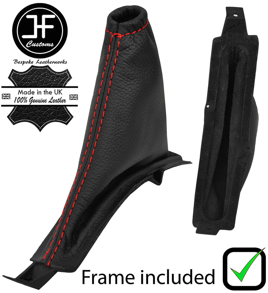 RED STITCH LEATHER HANDBRAKE GAITER+PLASTIC FRAME FOR CHEVROLET LACETTI 05-11