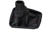 FITS AUDI A3 1996-2000 BLACK REAL LEATHER GEAR GAITER GAITOR RED DOUBLE STITCH