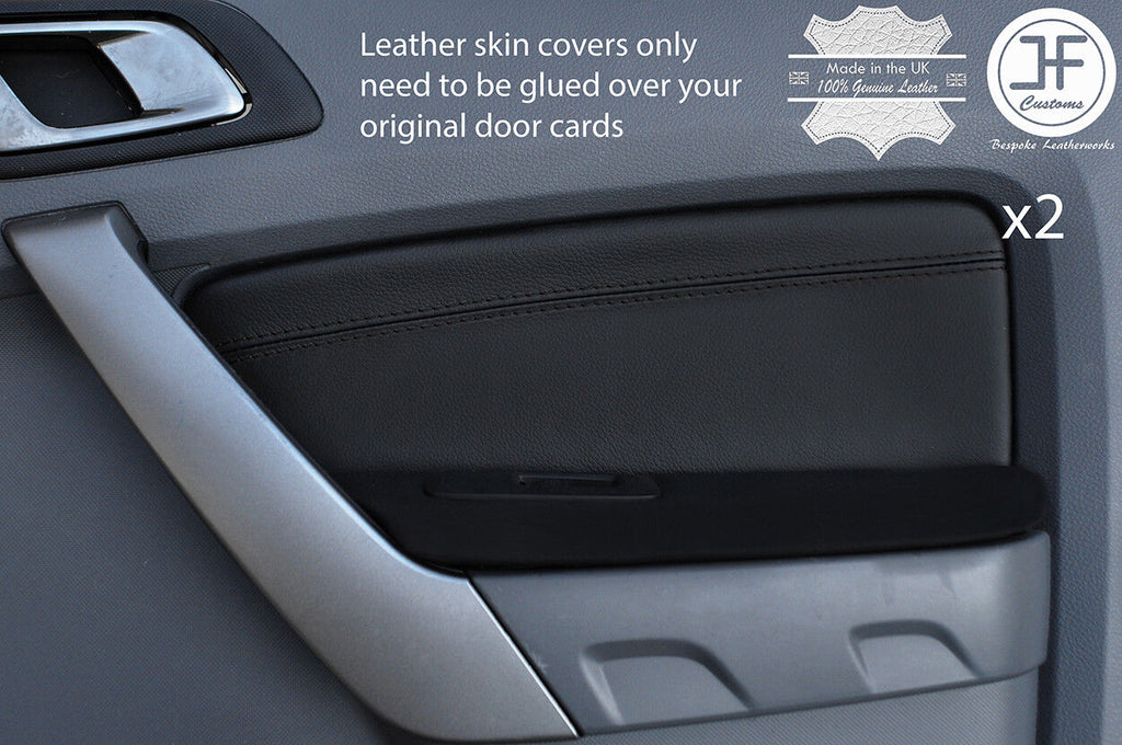 BLACK STITCHING 2X REAR DOOR CARD TRIM LEATHER COVER FITS FORD RANGER 2012-2017