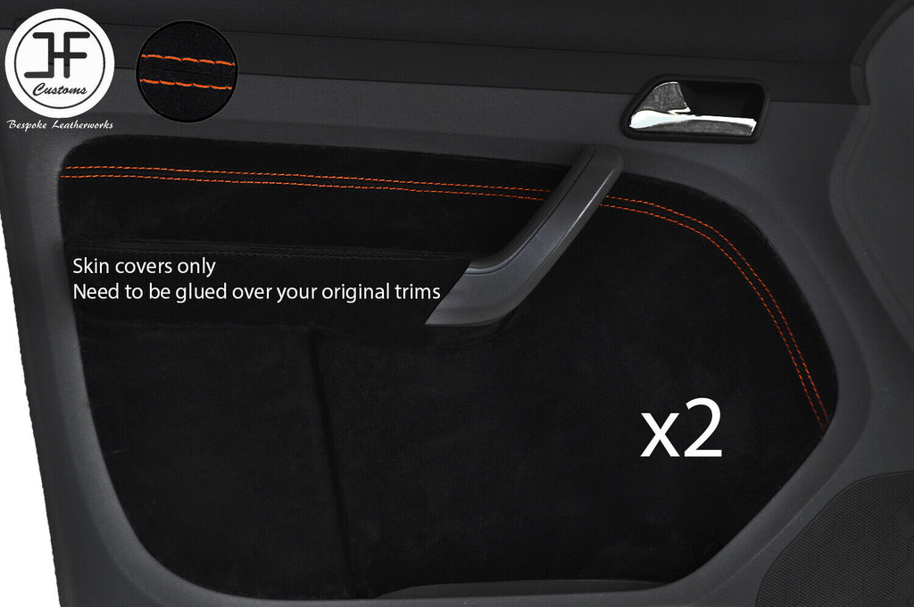 ORANGE STITCH 2X FRONT DOOR CARD TRIM SUEDE COVERS FOR VW CADDY MK3 2005-2015