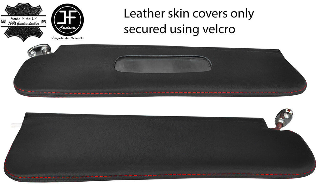 RED STITCH 2X SUN VISORS LEATHER COVERS FOR MG MGB GT 66-80 1 MIRROR CUTOUT