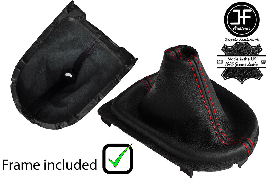 RED STITCH LEATHER MANUAL GEAR GAITER + PLASTIC FRAME FOR FORD MUSTANG 15-19