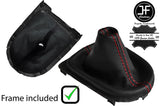 RED STITCH LEATHER MANUAL GEAR GAITER + PLASTIC FRAME FOR FORD MUSTANG 15-19