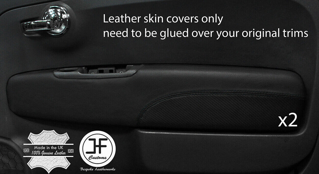 BLACK STITCH 2X DOOR CARD TRIM LEATHER&CARBON VINYL COVER FOR FIAT 500 STYLE 2