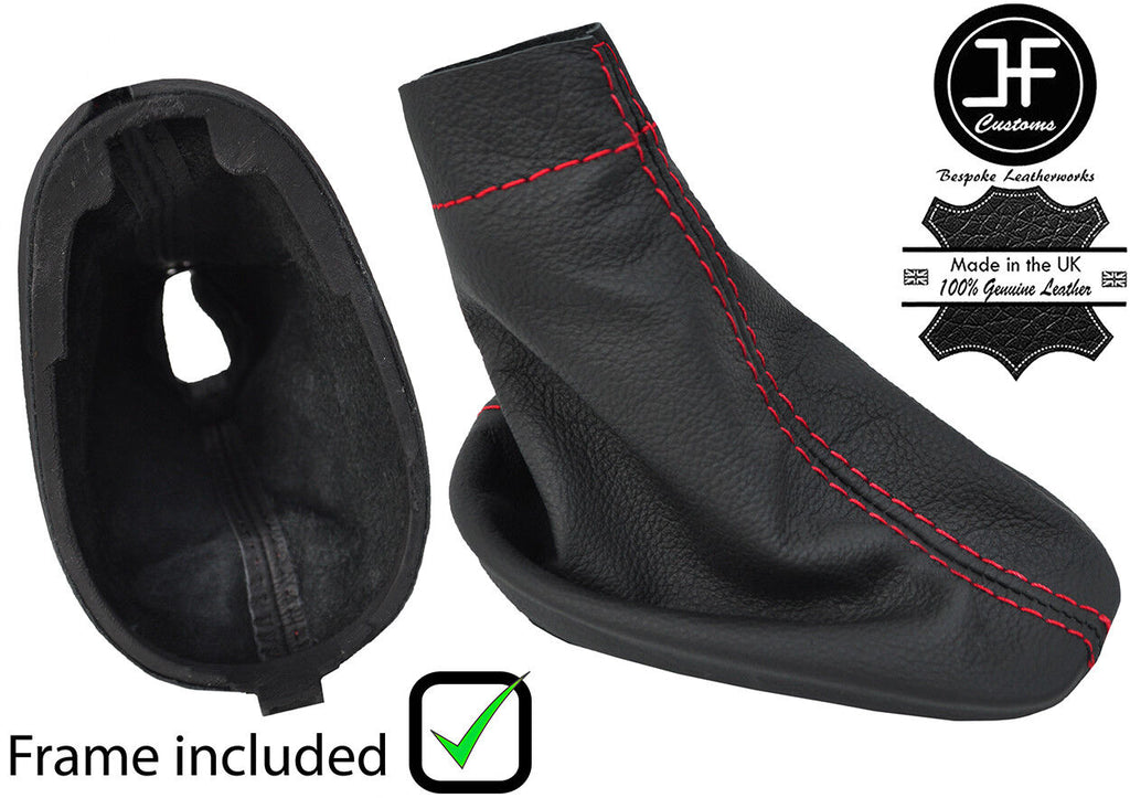 RED STITCH LEATHER GEAR GAITER WITH PLASTIC FRAME FITS RENAULT CLIO MK2 01-04
