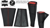 RED STITCH 2X SEAT BELT LONG LEATHER COVERS FITS JAGUAR F TYPE 2012-2020
