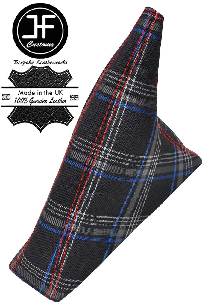 RED  STITCH TARTAN FABRIC HANDBRAKE GAITER FOR VW T4 TRANSPORTER 90-03 1T