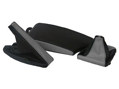 FITS BMW E36 E46 LEATHER ARMREST COVER & GAITERS BLACK MID GREY CUSTOM NEW