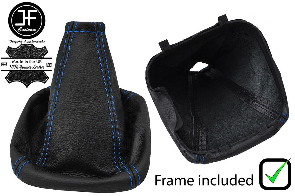 BLUE STITCH REAL LEATHER GEAR GAITER+PLASTIC FRAME FITS FORD TRANSIT MK7 06-14