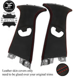 RED STITCH 2X UPPER B PILLAR LEATHER COVERS FOR BMW 1 SERIES F20 2011-2019
