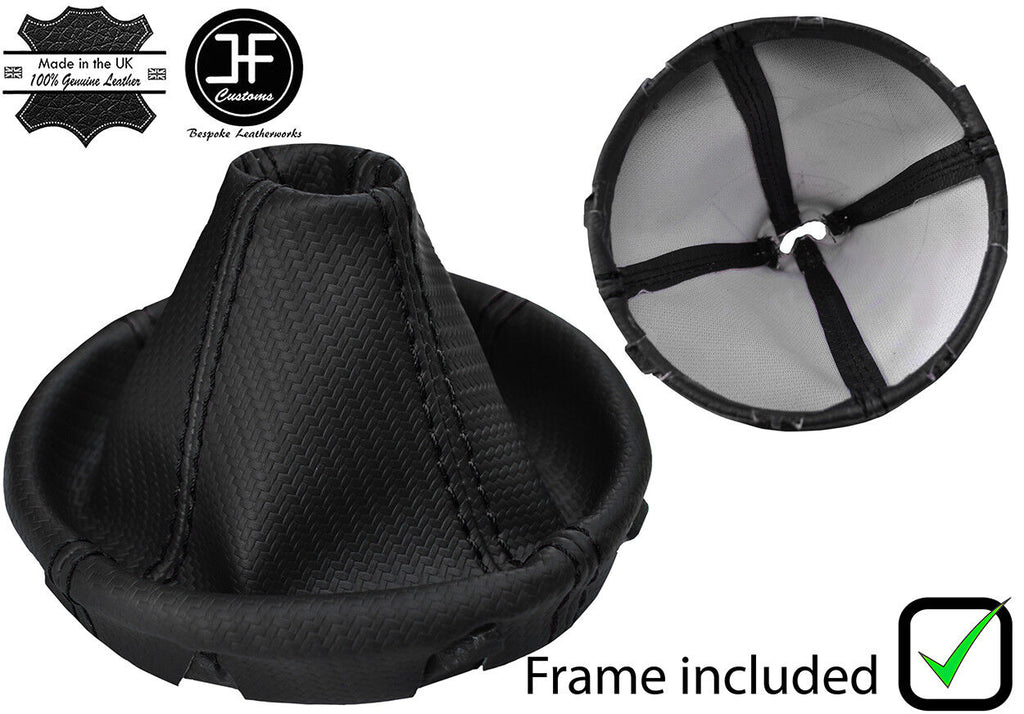 BLACK 4 DOUBLE STITCH CARBON VINYL GEAR GAITER+PLASTIC FRAME FOR VW T5 03-14