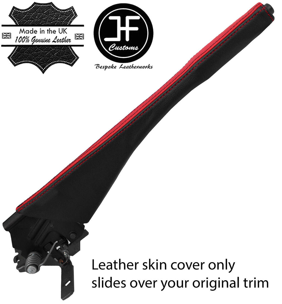 BLACK & RED STRIPE LEATHER HANDBRAKE GAITER COVER FITS SMART FORTWO 451 07-14