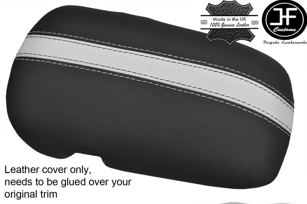 BLACK & WHITE STRIPE REAL LEATHER ARMREST LID COVER FITS FORD MUSTANG 2015-2017