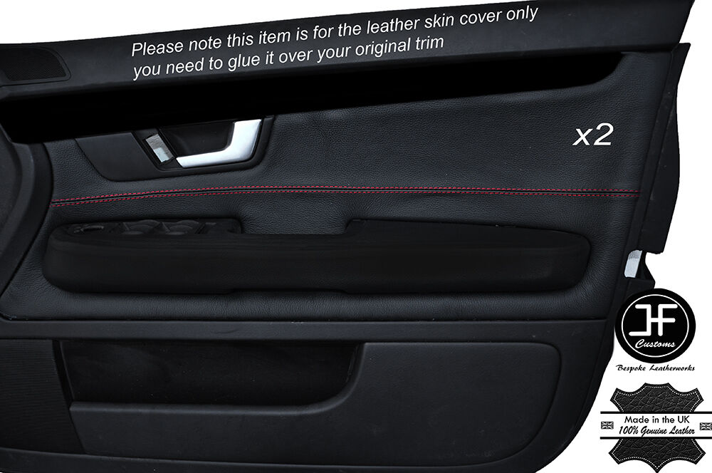RED STITCHING 2X FRONT DOOR CARD TRIM LEATHER COVER FITS AUDI A4 B6 2001-2004