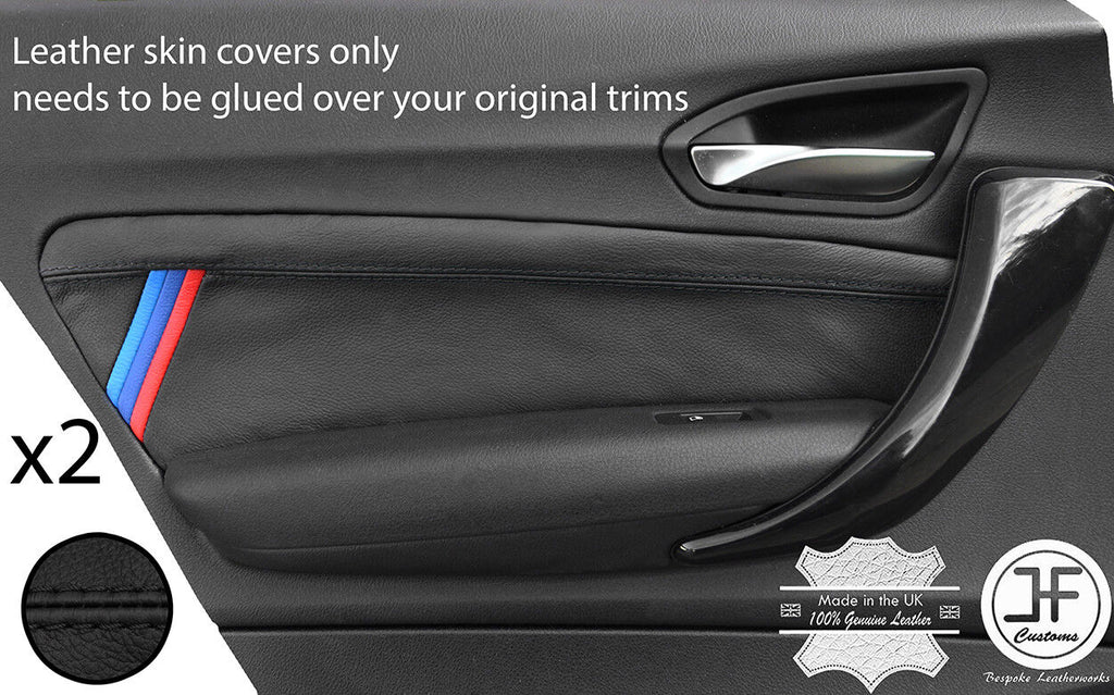 BLACK STITCH TRI STRIPE 2X REAR DOOR CARD TRIM LEATHER COVERS FOR BMW F20 11-17