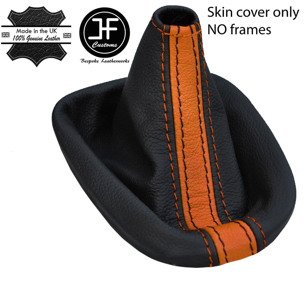 BLACK & ORANGE STRIPE LEATHER GEAR GAITER FOR TOYOTA AYGO CITROEN C1 PEUGEOT 107