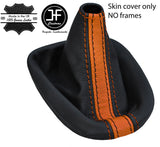 BLACK & ORANGE STRIPE LEATHER GEAR GAITER FOR TOYOTA AYGO CITROEN C1 PEUGEOT 107