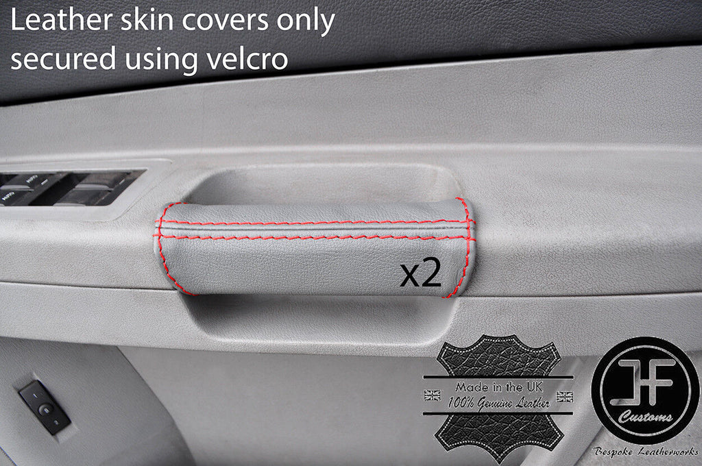 RED STITCH 2X FRONT DOOR HANDLE GREY LEATHER COVERS FOR CHRYSLER 300C STYLE 2