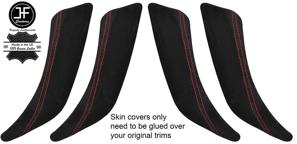 RED STITCH 2X FRONT & 2X REAR DOOR HANDLE TRIM SUEDE COVERS FOR BMW F20 11-18