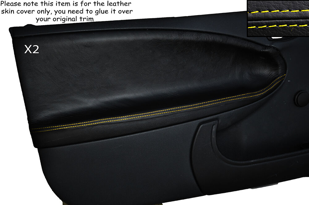 YELLOW STITCH 2X FRONT DOOR CARD TRIM SKIN COVER FITS MG ZR ROVER 25 99-05 3 DR